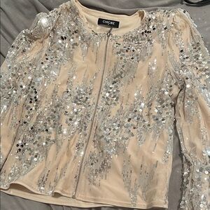 Chic Sequin Glam Jacket in Silver and Cream
